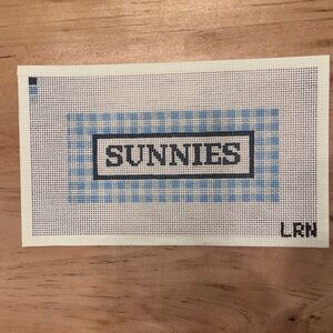 Sunglasses Case Hand-Painted Needlepoint Canvas with Blue Gingham